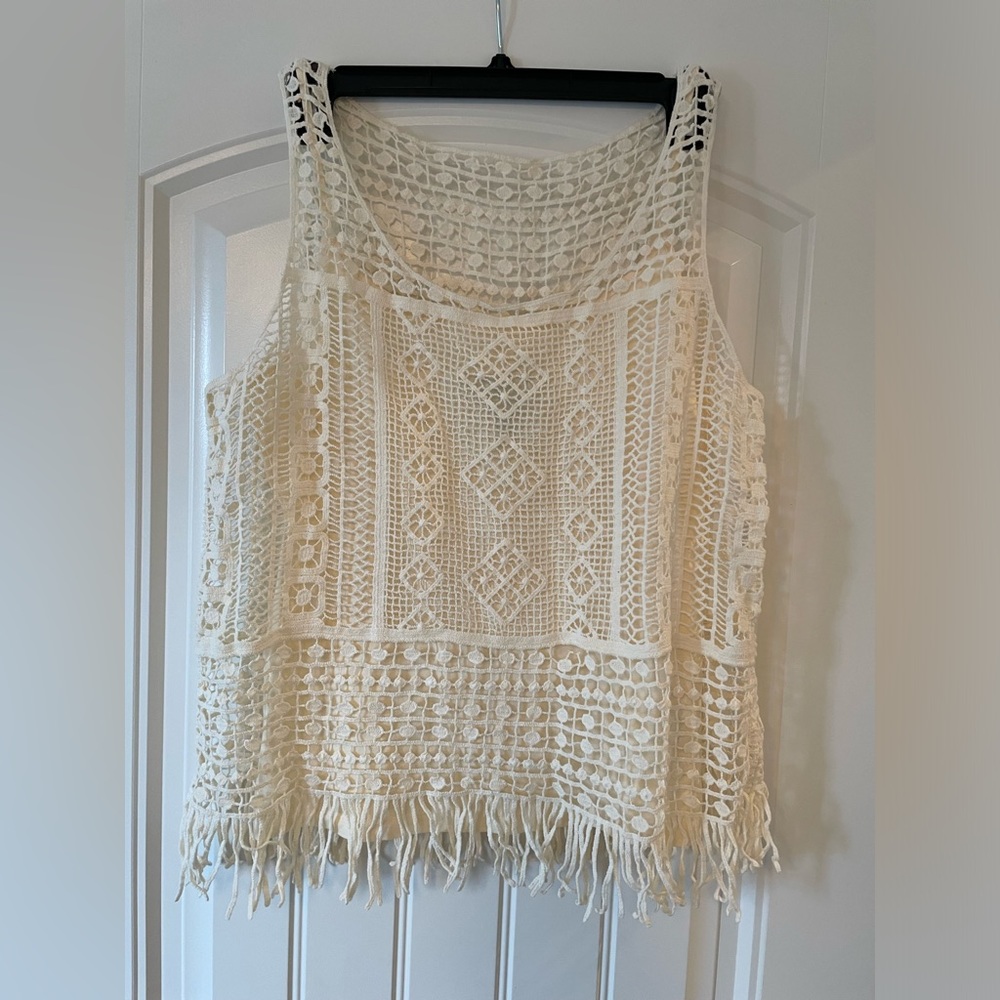 NWT Lauren By Ralph Lauren Elegant Cream Crochet Women's Top Size PM